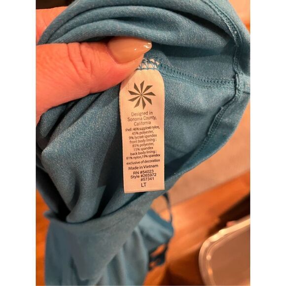 Athleta Teal Ruched Long Line Shelf Bra Athletic Top sz LT - Picture 5 of 5